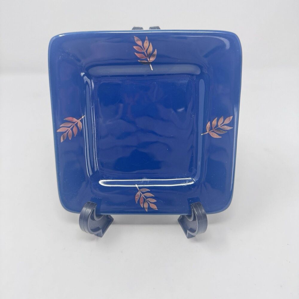 Vintage Bath & Body Works Ceramic Plate Holiday Edition 1999 Blue Gold Leaf